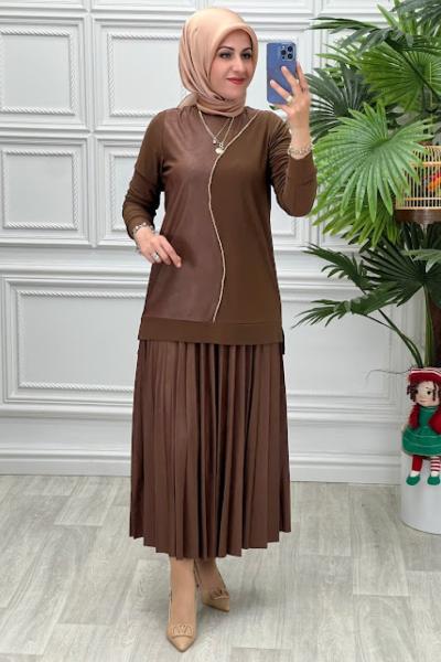 1285B Tunik Takım Kahverengi