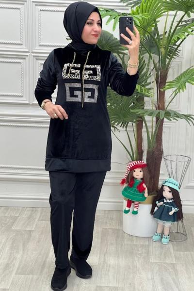 1444 Kadife Takım Siyah