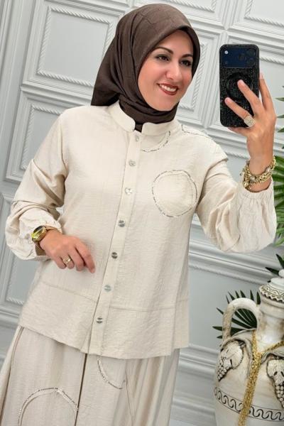 1447 Tunik Takım Taş Rengi