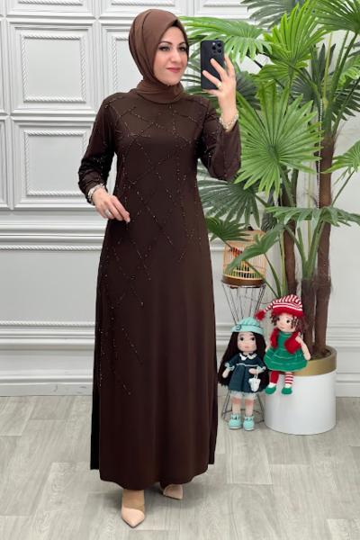 1591B Elbise Kahverengi