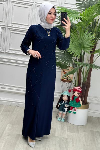 1591B Elbise Lacivert