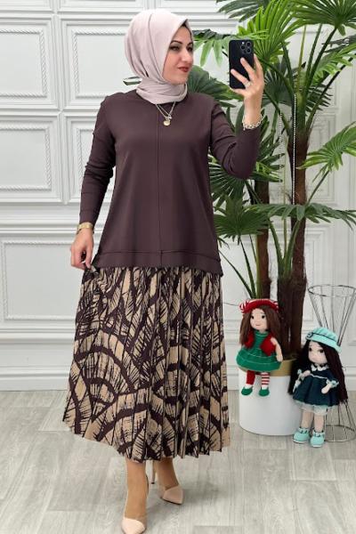 1607 Etekli Takım Kahverengi