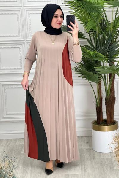 1675 Eflin Elbise Taş Rengi