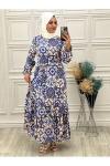 1800 Etnik Desen Elbise Mavi Mavi