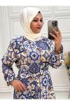 1800 Etnik Desen Elbise Mavi Mavi