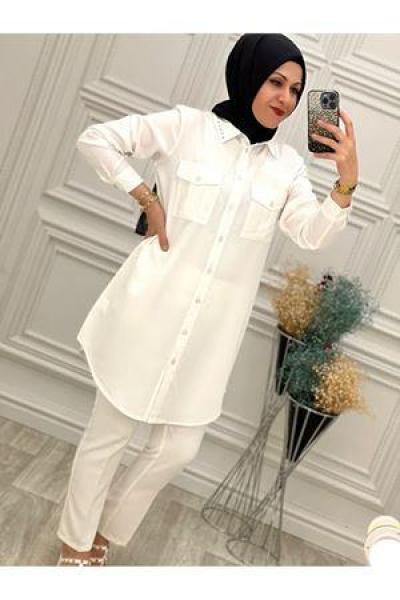 1842 Yaka Zımbalı Tunik Beyaz Diğer