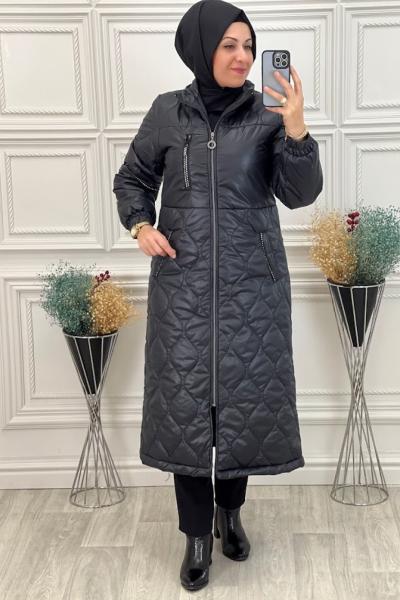 18576 Kapitone Şişme Kaban Siyah