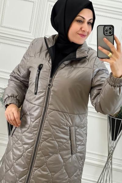 18576 Kapitone Şişme Kaban  Gri