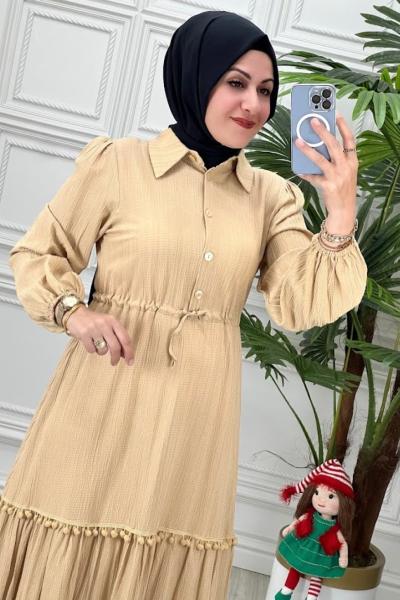1909 Ponpon Elbise Camel