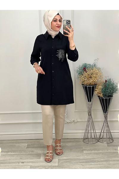 1972 Cepli Tensel Kumaş Tunik Siyah Siyah