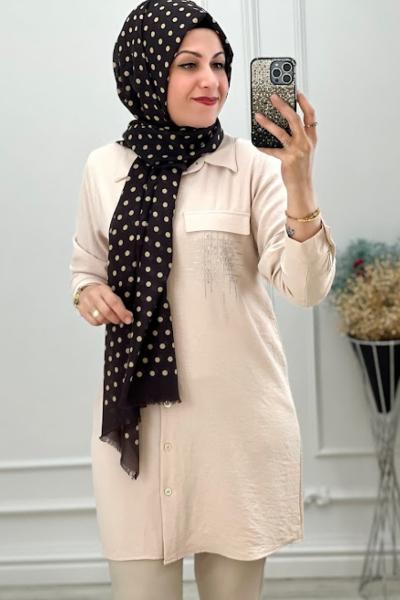 1972 Cepli Tensel Kumaş Tunik Bej Bej