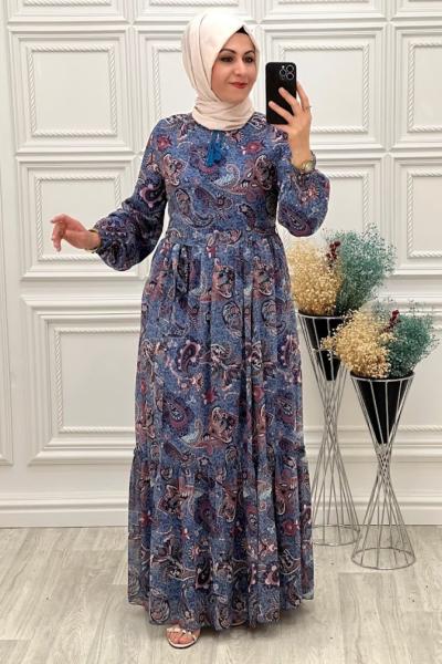 1974 Şifon Elbise Mavi Mavi