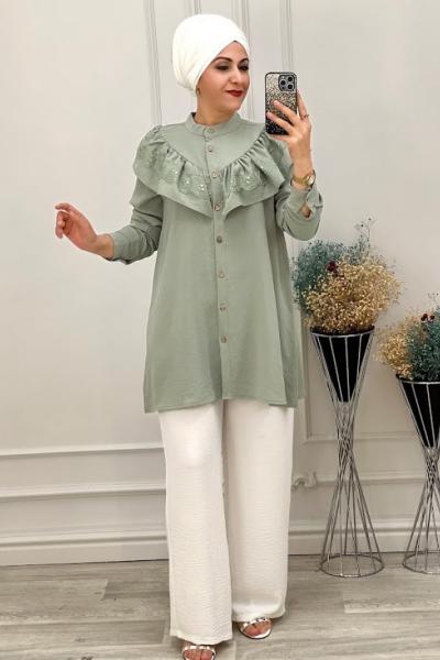2000 Dantel Detaylı Gömlek Mint Mint Yeşili