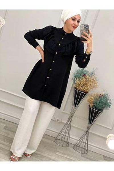 2000 Dantel Detaylı Gömlek Siyah Diğer