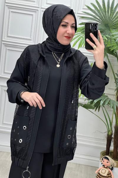 2008B 3 lü Tunik Takım Siyah