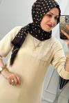 2011 Kare Taş Detaylı Tunik Bej Bej