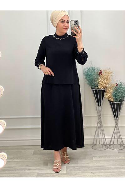 2017 Boncuk İşlemeli Etekli Takım Siyah Diğer