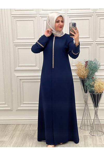 2037 Bronz Taşlı Ferace İndigo İndigo