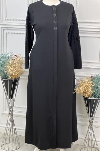 2040  Kolu Taşlı Pardesü Siyah Siyah