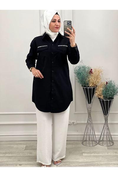 2042 Cebi Taşlı Gömlek Siyah Siyah