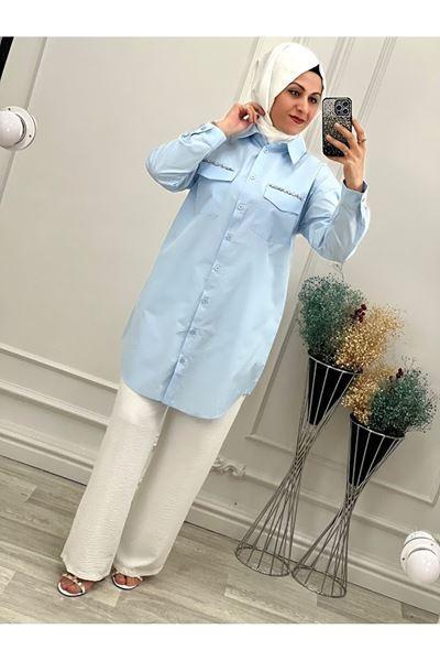 2042 Cebi Taşlı Gömlek Bebe Mavi Bebe Mavisi