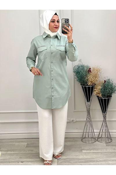 2042 Cebi Taşlı Gömlek Mint Mint Yeşili
