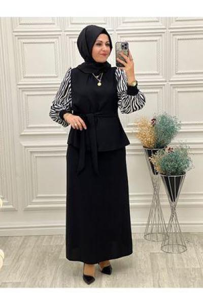 2052 Kolu Zebra Desen Bluz Siyah Diğer