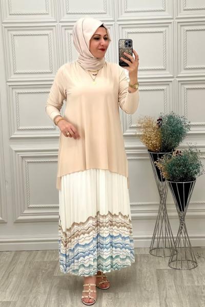 2061 Pilise Etekli Takım Taş Taş Rengi