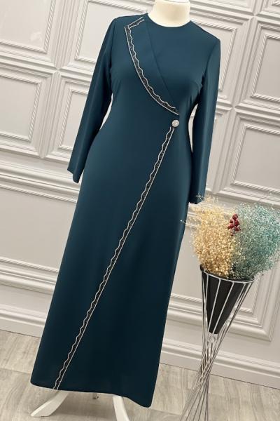 2069 Taş Detaylı Elbise Zümrüt Zümrüt