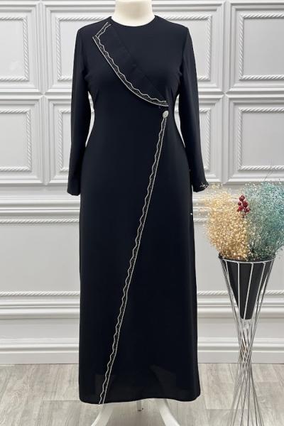 2069 Taş Detaylı Elbise Siyah Siyah