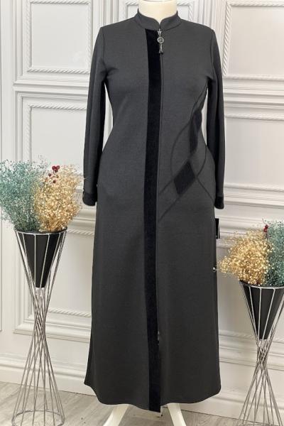 2070 Kolları Tüy Detaylı  Pardesü Antrasit Antrasit