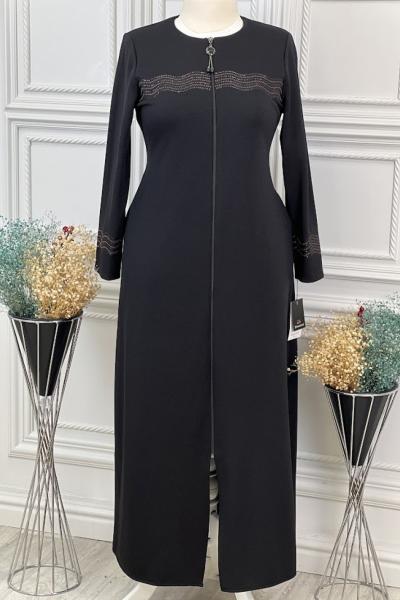 2072 Dalga Desenli Pardesü Siyah Siyah