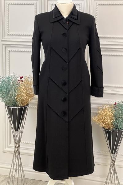 2083 Çelik Örgü Kolu Biyeli Pardesü Siyah Siyah