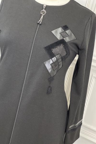 2086 Yakası Piramit Desenli Pardesü Siyah Siyah