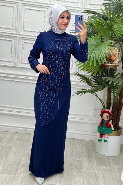 2098B Elbise İndigo