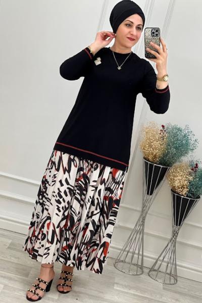 2100 Yakası Armalı Etek Takım Siyah