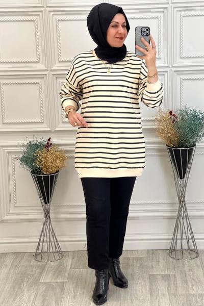 2108 İki İplik Çizgili Tunik  Siyah