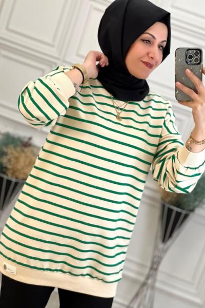 2108 İki İplik Çizgili Tunik  Yeşil