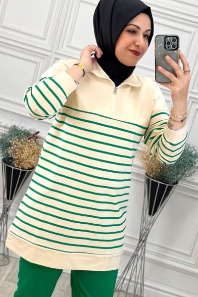 2138 Yaka Fermuarlı Eşofman Takımı  Yeşil