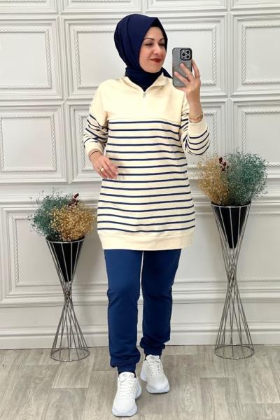 2138 Yaka Fermuarlı Eşofman Takımı  Lacivert