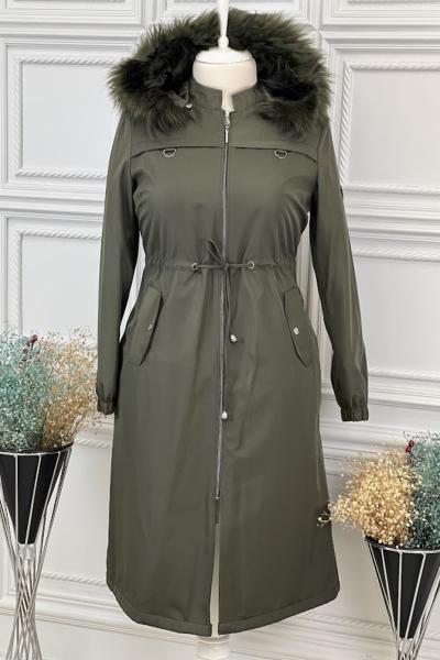 21647 Bel Bağlamalı Kısa Kaban Haki Haki