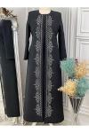 2178 Taşlı Kaftan Takım Siyah