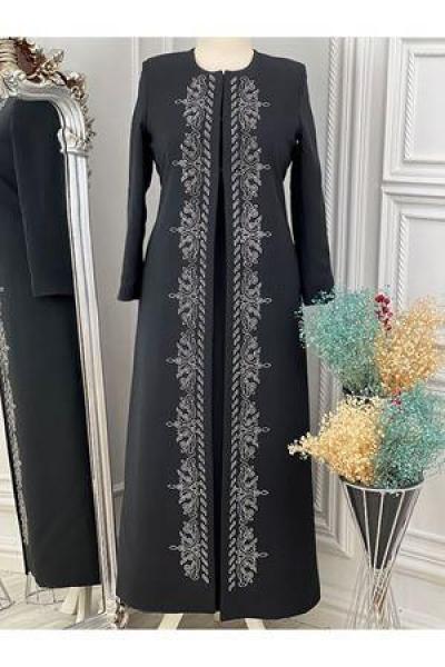2178 Taşlı Kaftan Takım Siyah