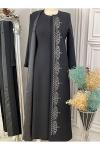 2178 Taşlı Kaftan Takım Siyah