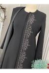 2178 Taşlı Kaftan Takım Siyah