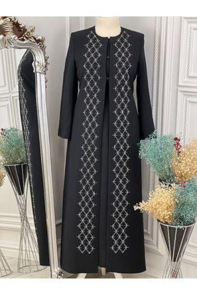 2179 Taşlı Kaftan Takım  Siyah