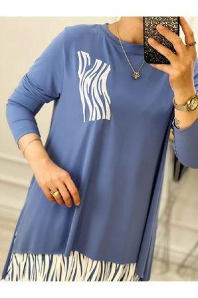 2186 Zebra Desen Etekli Takım İndigo Diğer