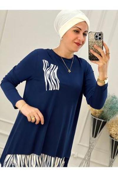 2186 Zebra Desen Etekli Takım Lacivert Diğer