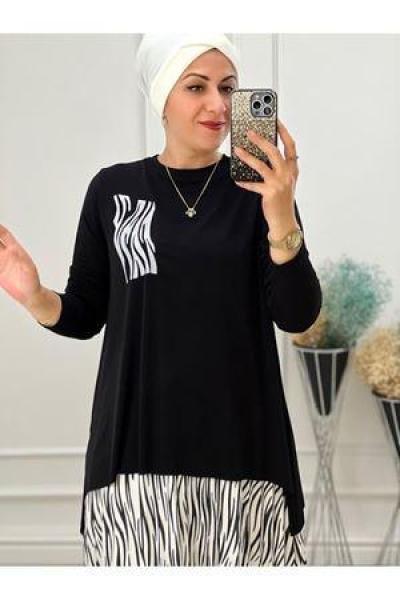 2186 Zebra Desen Etekli Takım Siyah Diğer