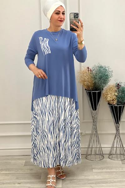 2186 Zebra Desen Etekli Takım İndigo İndigo
